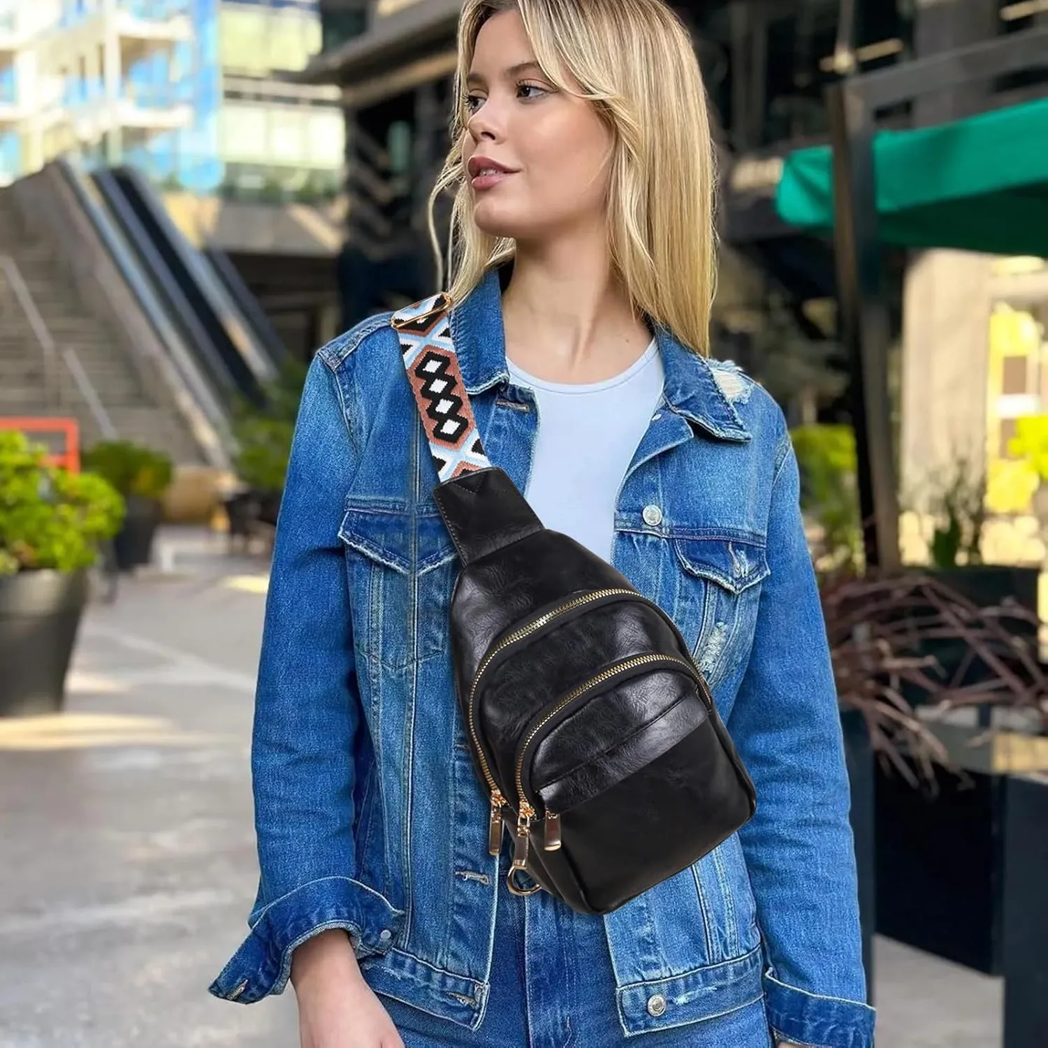 Relang Sling Bag for Women Crossbody, Leather Cross Body Fanny Packs for Women, Trendy Chest Bag for Travel and Daily Use