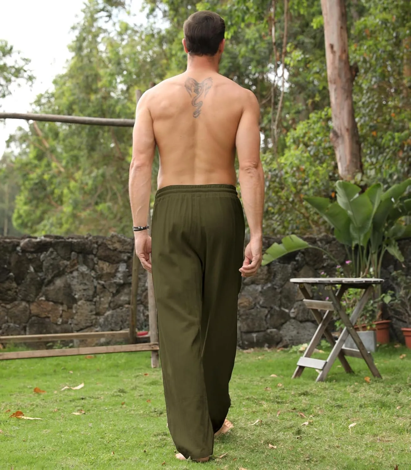 RPOVIG Men's Linen Pants 2 Piece Casual Beach Yoga Wedding Suit Pajama Dress Pant Loose Fit Summer Clothes