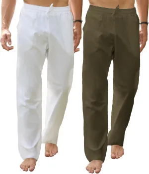 RPOVIG Men's Linen Pants 2 Piece Casual Beach Yoga Wedding Suit Pajama Dress Pant Loose Fit Summer Clothes