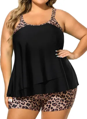 RXRXCOCO Women Plus Size Tankini Swimsuits Ruffle Tummy Control 2 Piece Bathing Suits with Shorts