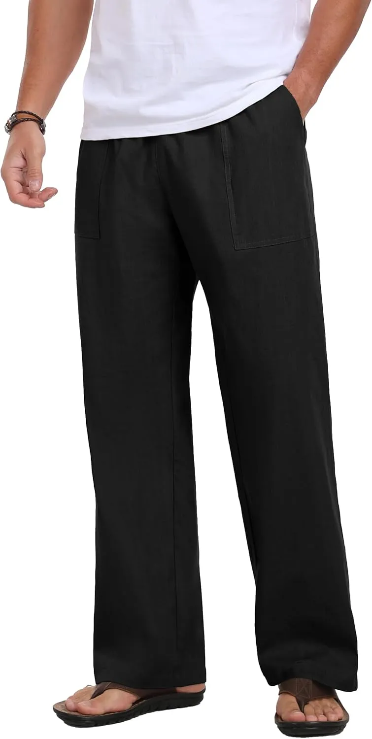 Sailwind Men's Casual Linen Pants Beach Summer Elastic Waist Drawstring Pants Lightweight Linen Trousers