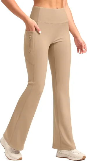 SANTINY Fleece Lined Flare Leggings Women 28.5/30.5/32 Water Resistant Winter Bell Bottom Hiking Yoga Pants with Pockets