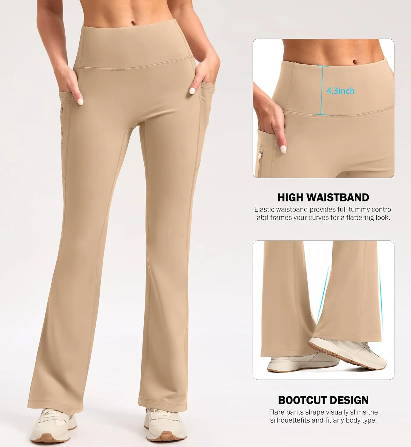 SANTINY Fleece Lined Flare Leggings Women 28.5/30.5/32 Water Resistant Winter Bell Bottom Hiking Yoga Pants with Pockets