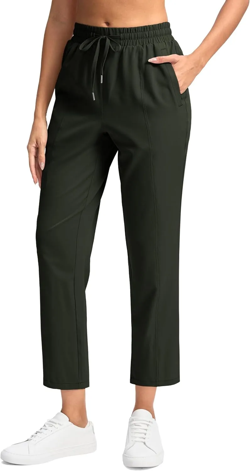 SANTINY Women's Lightweght Pants with Pockets 7/8 High Waisted Stretch Ankle Pants for Women Golf Travel Athletic Casual