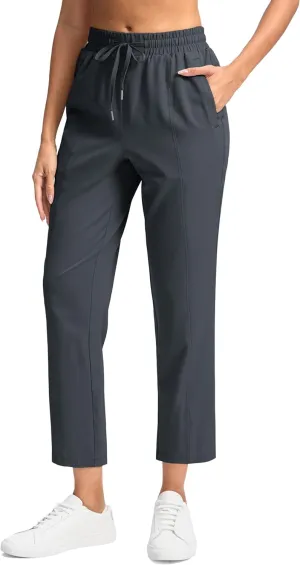 SANTINY Women's Lightweght Pants with Pockets 7/8 High Waisted Stretch Ankle Pants for Women Golf Travel Athletic Casual