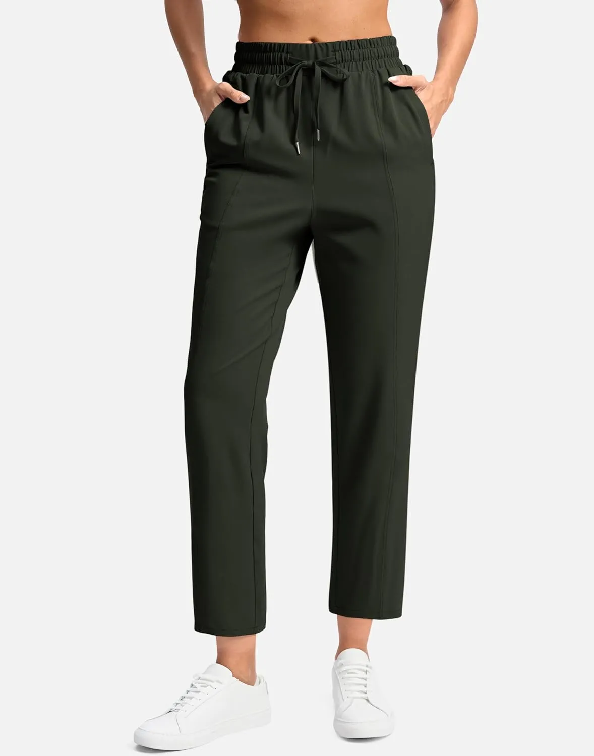 SANTINY Women's Lightweght Pants with Pockets 7/8 High Waisted Stretch Ankle Pants for Women Golf Travel Athletic Casual