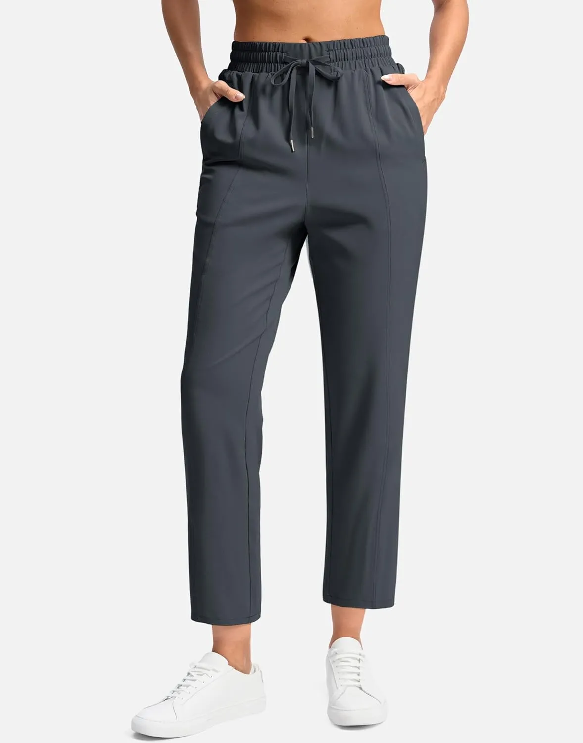 SANTINY Women's Lightweght Pants with Pockets 7/8 High Waisted Stretch Ankle Pants for Women Golf Travel Athletic Casual
