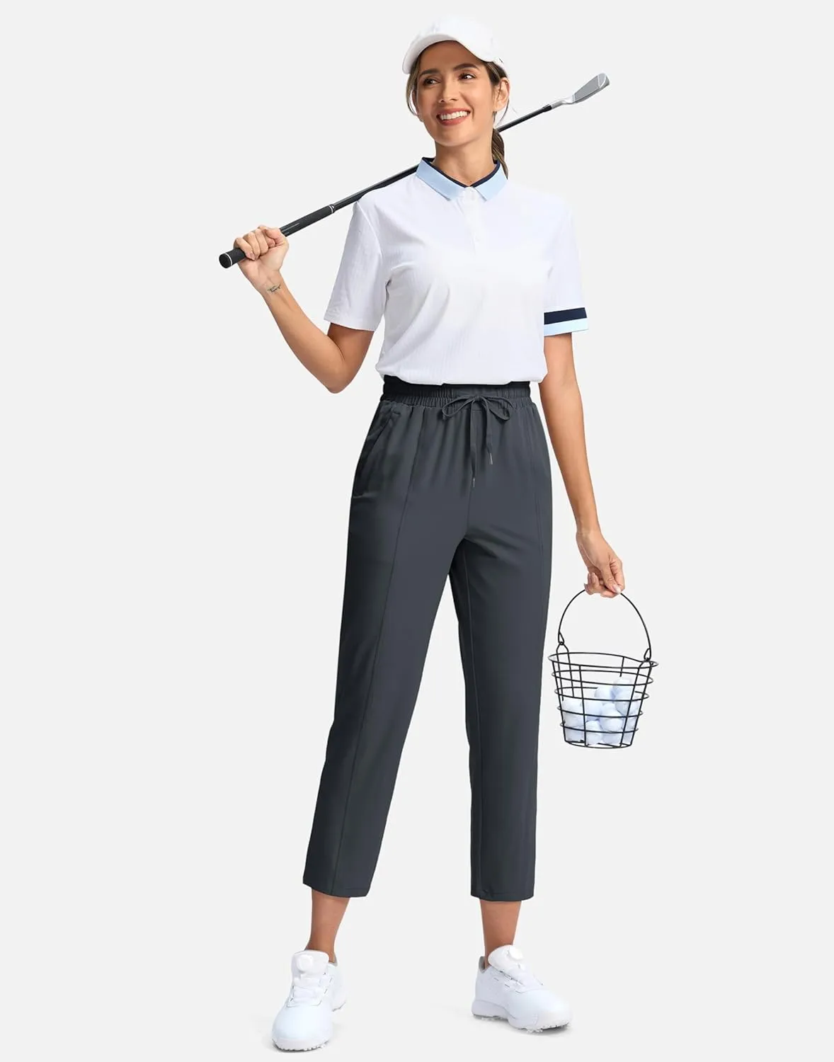SANTINY Women's Lightweght Pants with Pockets 7/8 High Waisted Stretch Ankle Pants for Women Golf Travel Athletic Casual