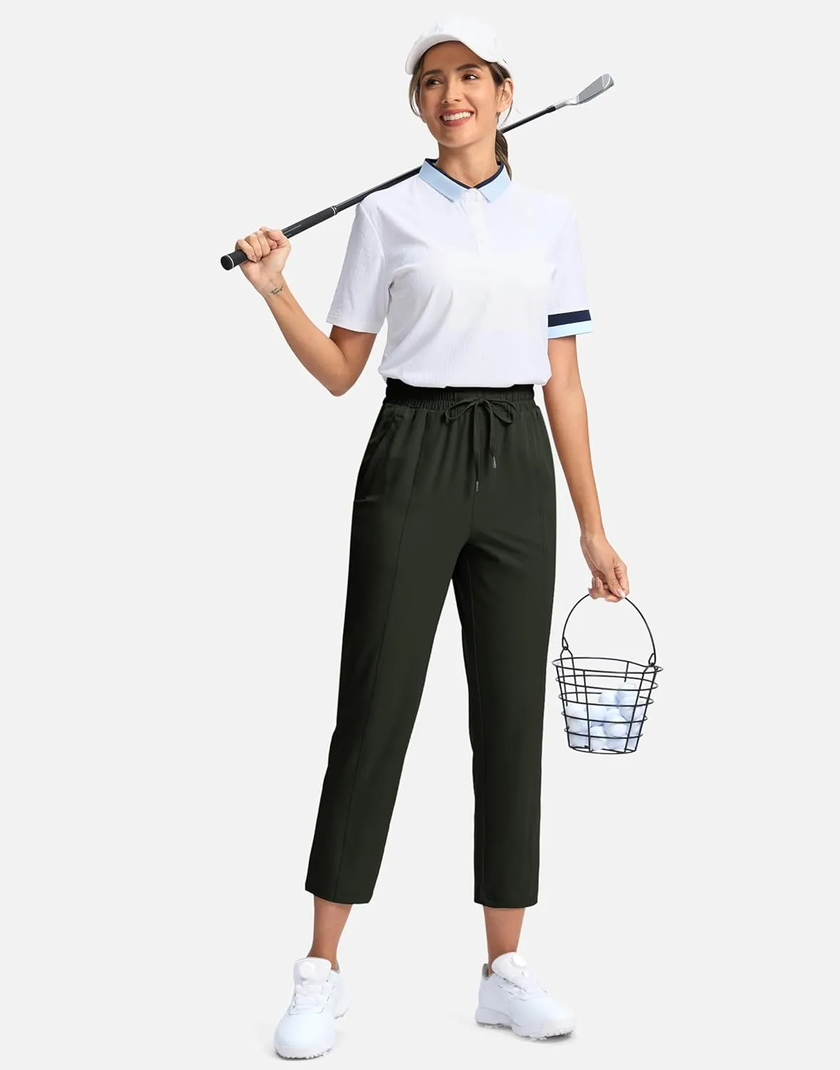 SANTINY Women's Lightweght Pants with Pockets 7/8 High Waisted Stretch Ankle Pants for Women Golf Travel Athletic Casual