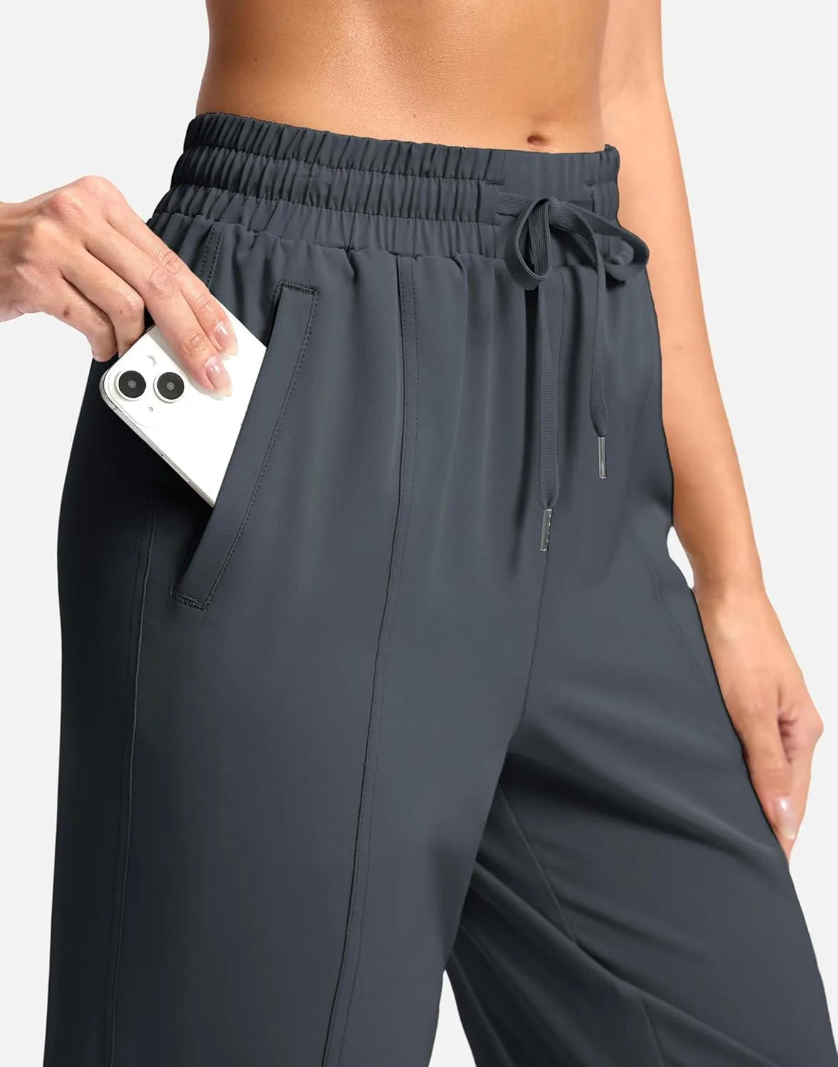 SANTINY Women's Lightweght Pants with Pockets 7/8 High Waisted Stretch Ankle Pants for Women Golf Travel Athletic Casual