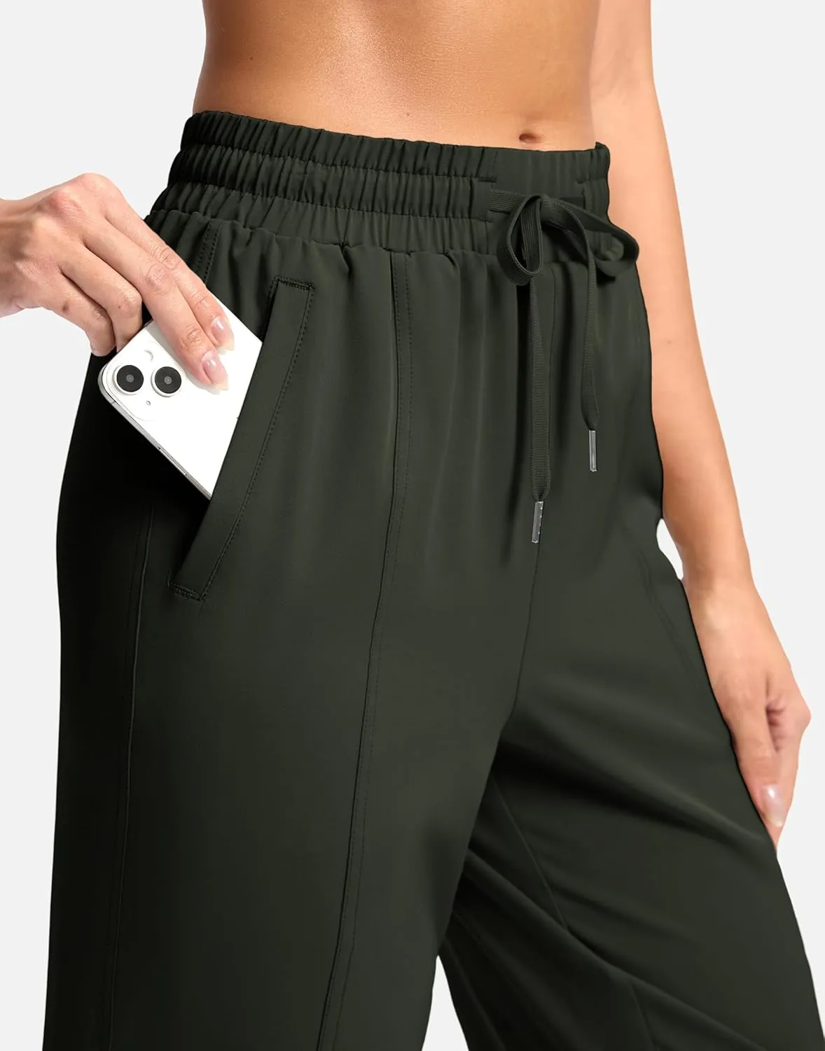 SANTINY Women's Lightweght Pants with Pockets 7/8 High Waisted Stretch Ankle Pants for Women Golf Travel Athletic Casual