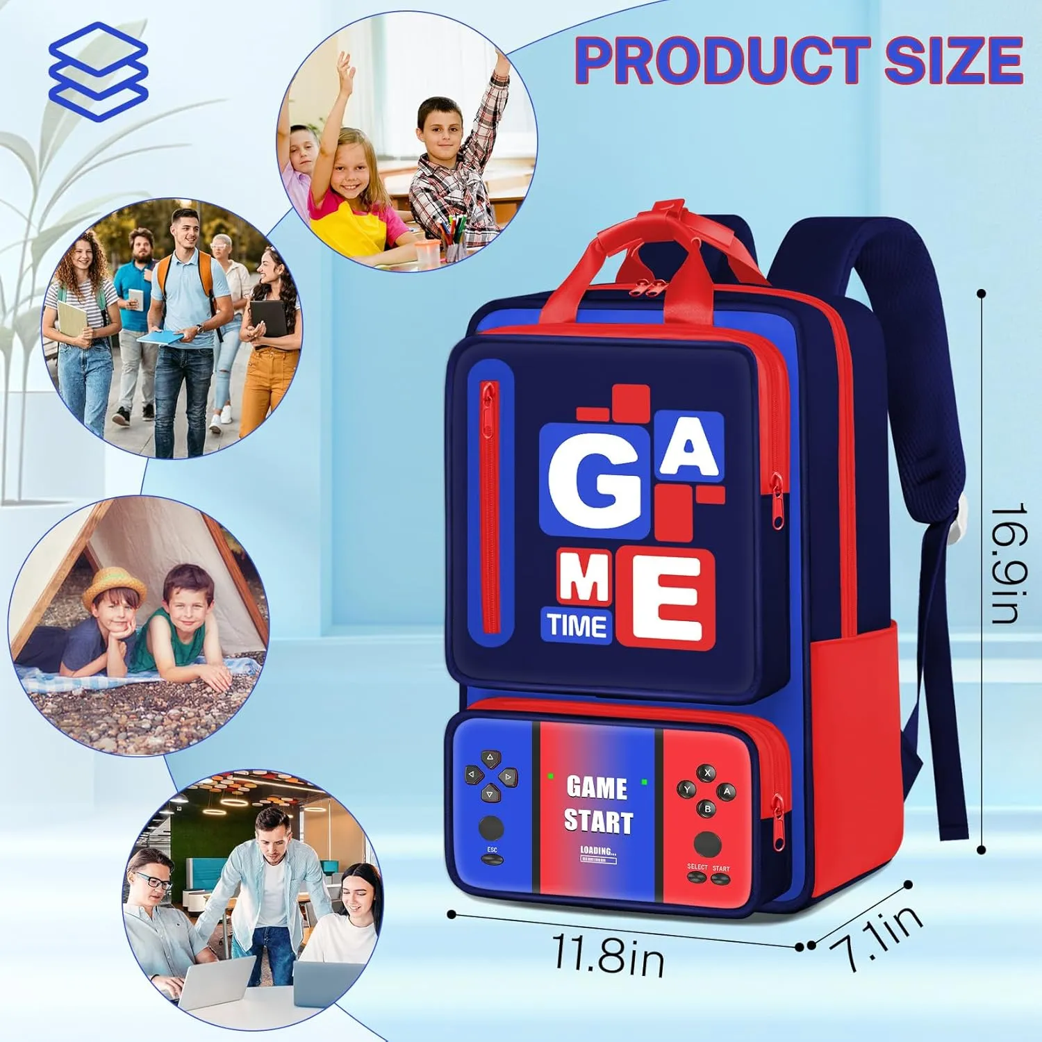 School Backpacks for Boys - Gamer Boys Backpack with Handles,Multifunctional Bookbag for Kids Teens Elementary Middle High School,17" Bookbag for Travel and Daily Use