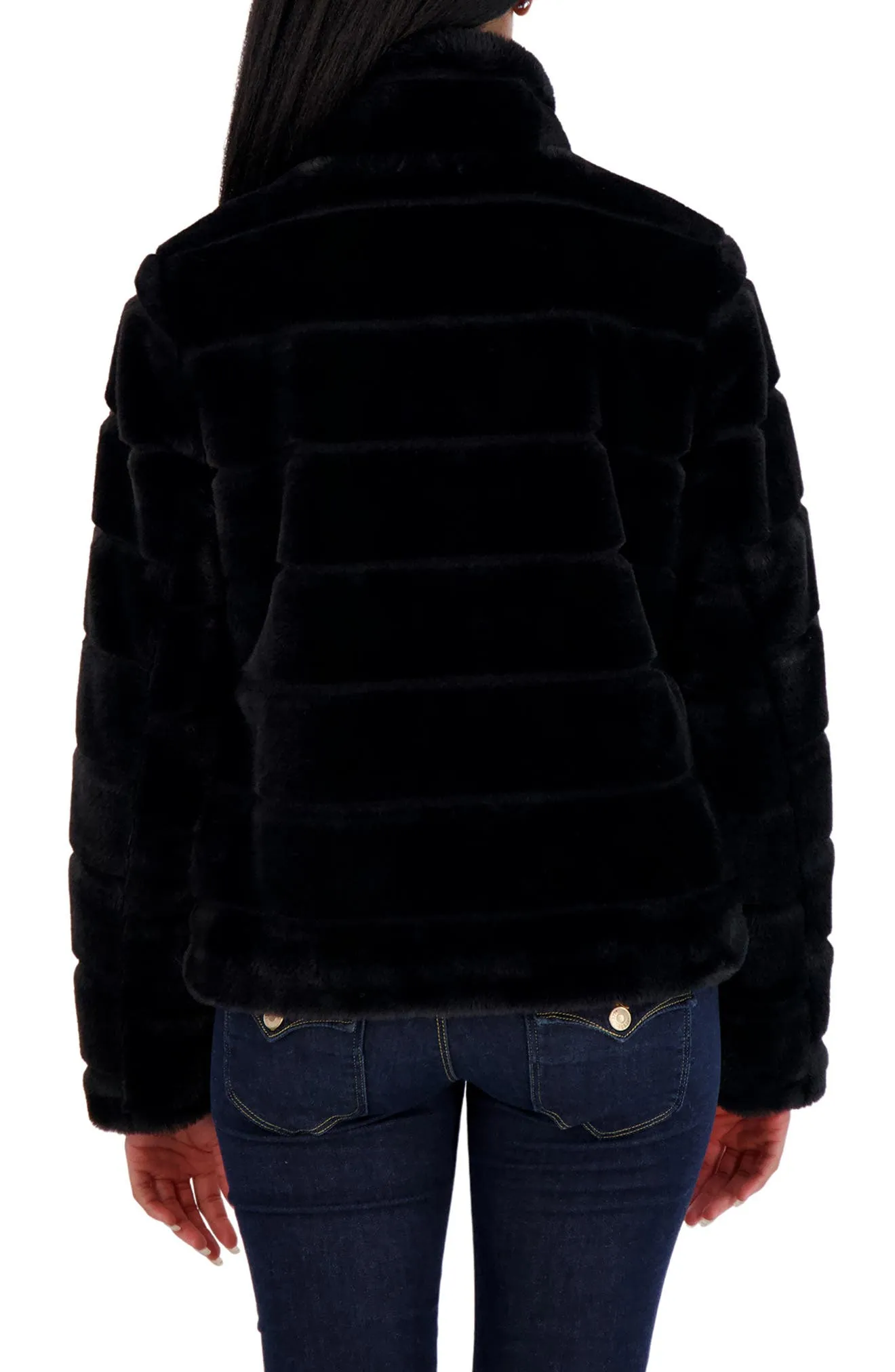SEBBY Snap Front Faux Fur Jacket