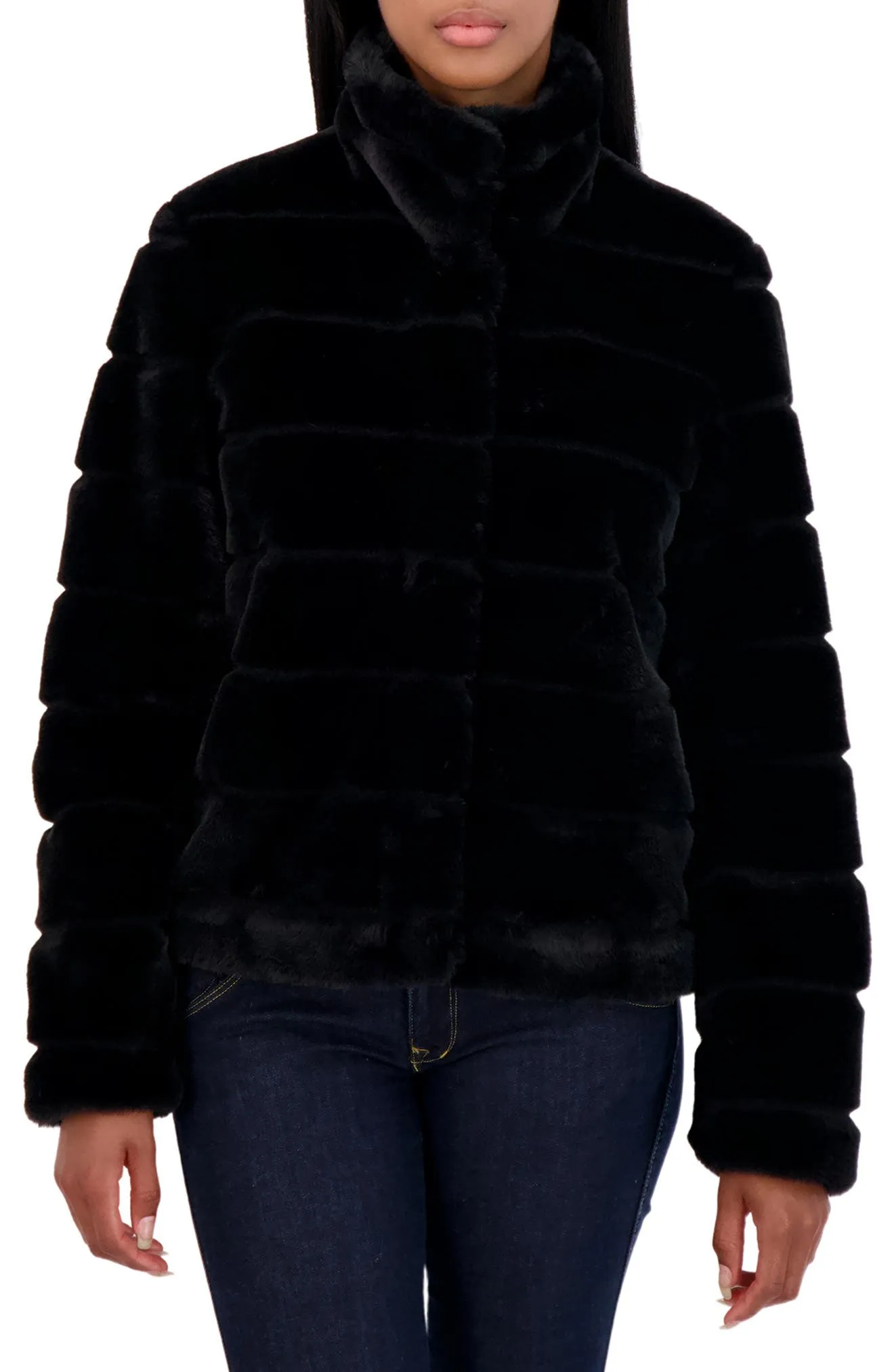 SEBBY Snap Front Faux Fur Jacket
