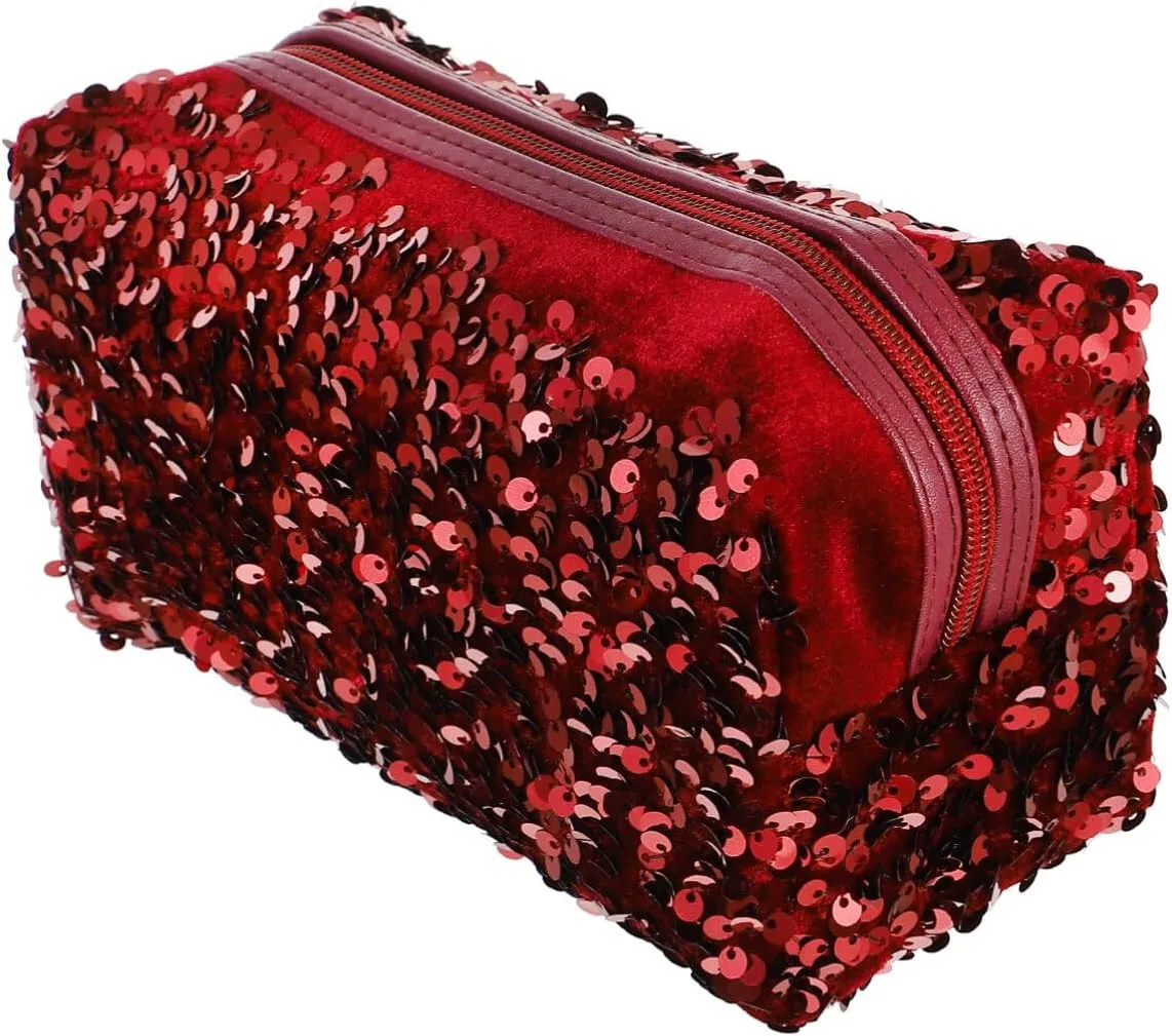 Sequin Cosmetic Bag Portable Glitter Makeup Zipper Bag Toiletry Bag Sequin Organizer Bag for Women Girls Travel Daily Use (Black)