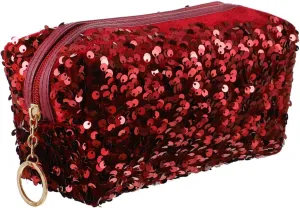 Sequin Cosmetic Bag Portable Glitter Makeup Zipper Bag Toiletry Bag Sequin Organizer Bag for Women Girls Travel Daily Use (Black)