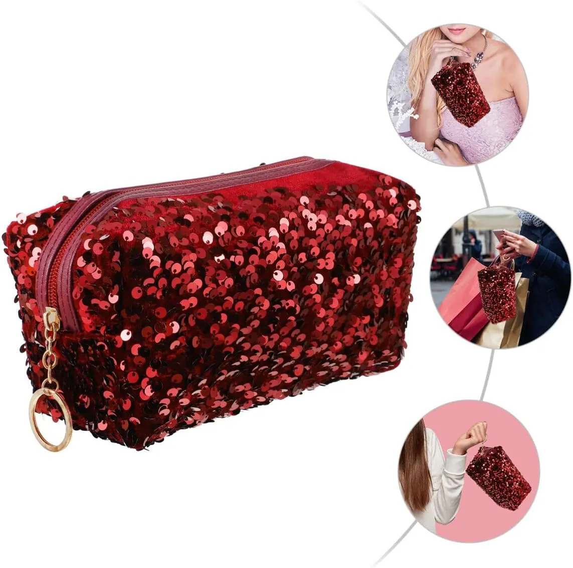 Sequin Cosmetic Bag Portable Glitter Makeup Zipper Bag Toiletry Bag Sequin Organizer Bag for Women Girls Travel Daily Use (Black)
