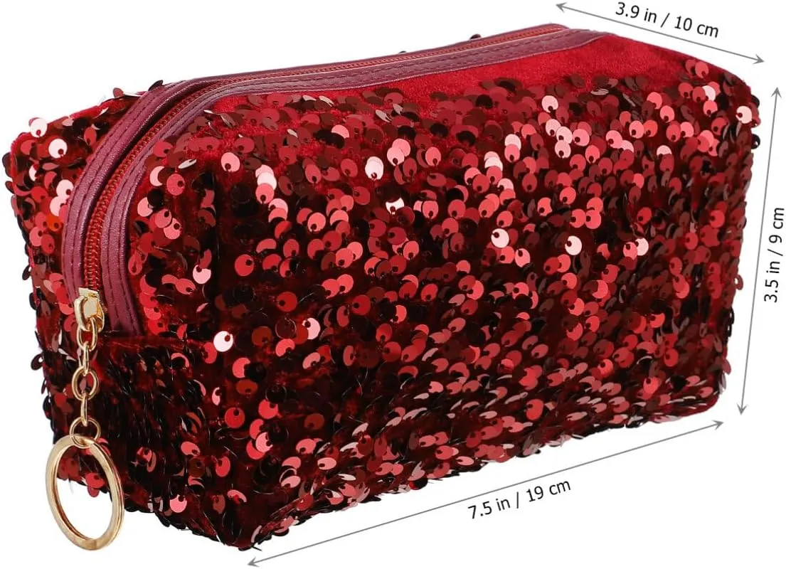 Sequin Cosmetic Bag Portable Glitter Makeup Zipper Bag Toiletry Bag Sequin Organizer Bag for Women Girls Travel Daily Use (Black)