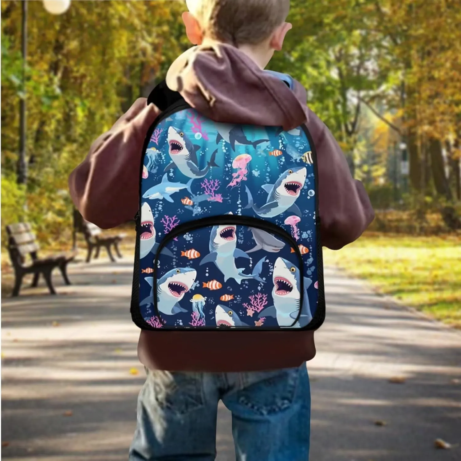 Shark Backpack Toddler Jellyfish Kids School Bag with Lunch Bag 2 in 1 Ocean Themed 12 Inch Daycare Backpack with Padded Straps Ideal for Daily Use