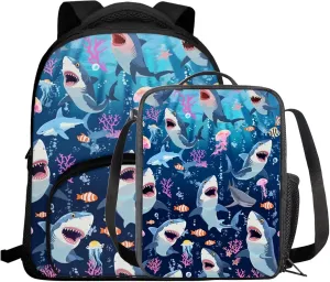 Shark Backpack Toddler Jellyfish Kids School Bag with Lunch Bag 2 in 1 Ocean Themed 12 Inch Daycare Backpack with Padded Straps Ideal for Daily Use