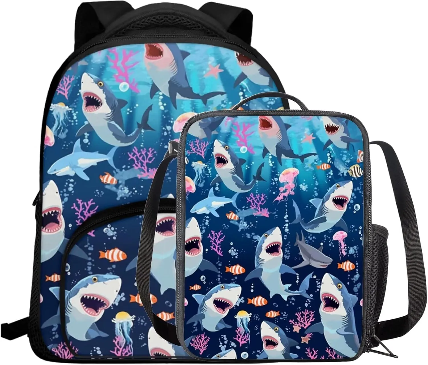 Shark Backpack Toddler Jellyfish Kids School Bag with Lunch Bag 2 in 1 Ocean Themed 12 Inch Daycare Backpack with Padded Straps Ideal for Daily Use
