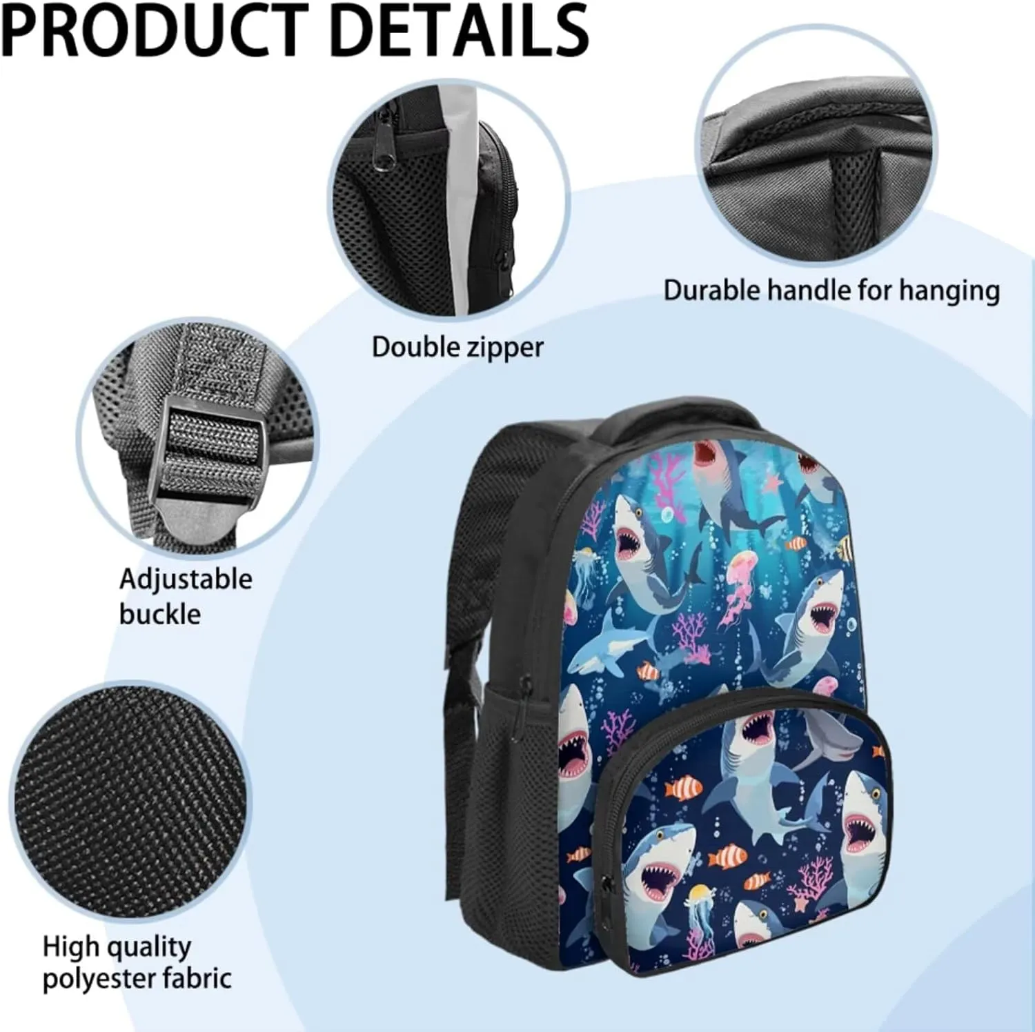 Shark Backpack Toddler Jellyfish Kids School Bag with Lunch Bag 2 in 1 Ocean Themed 12 Inch Daycare Backpack with Padded Straps Ideal for Daily Use