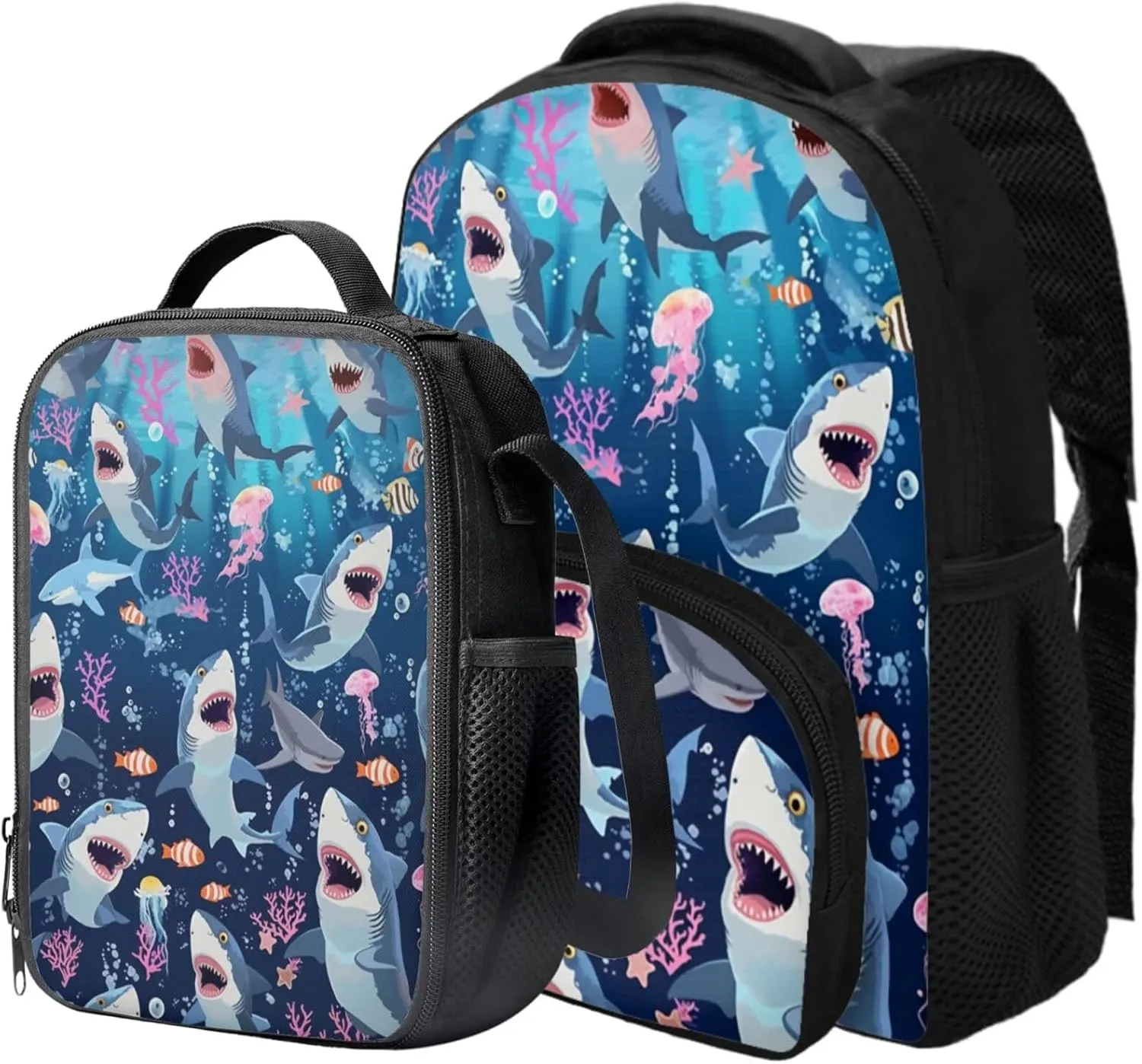 Shark Backpack Toddler Jellyfish Kids School Bag with Lunch Bag 2 in 1 Ocean Themed 12 Inch Daycare Backpack with Padded Straps Ideal for Daily Use