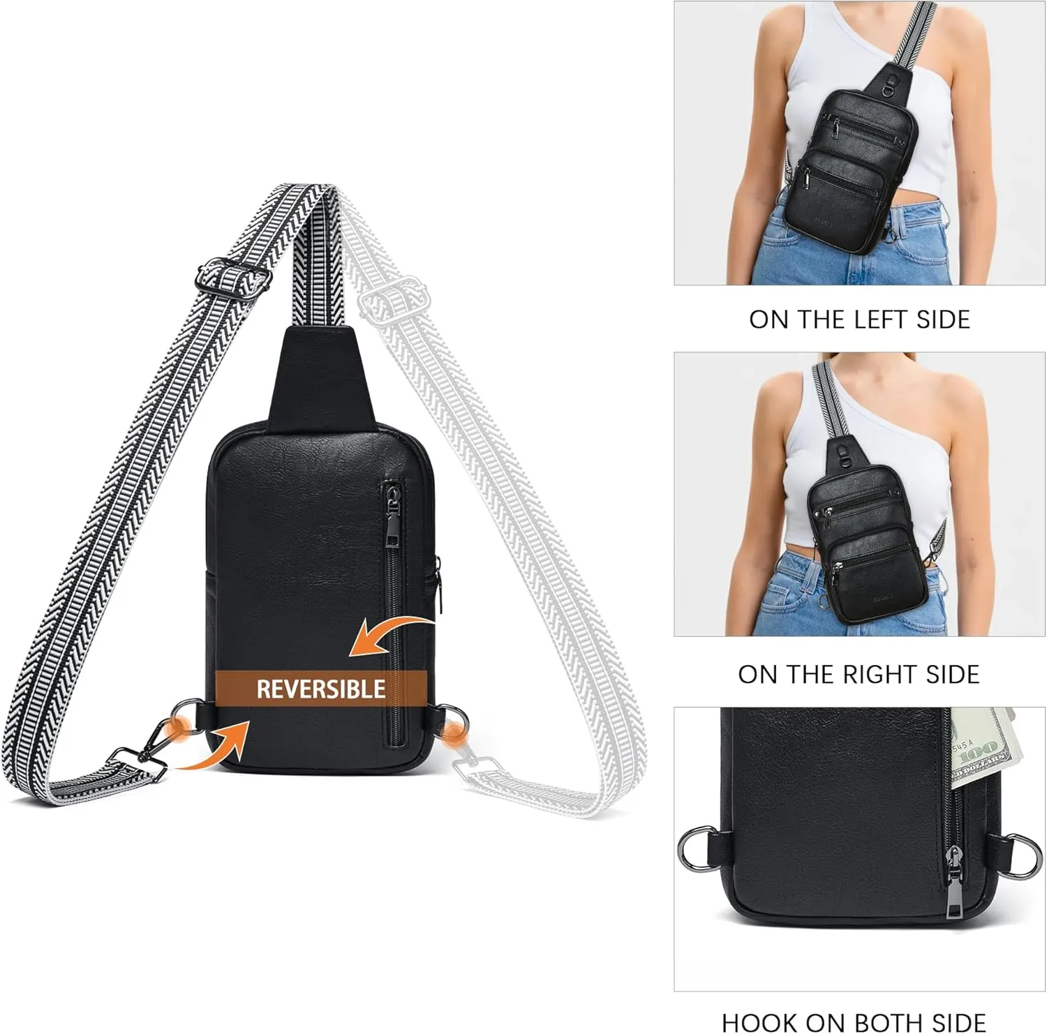 Shrrie Sling Bag For Women Men 5 Pockets Crossbody Bags Faux Leather Cross body Fanny Pack Sling Backpack Daypack for Daily Use Travel