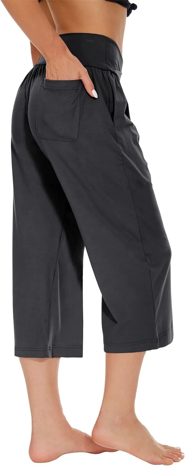 SICVEK Womens Capri Pants Yoga Lounge Wide Leg Loose Crossover High Waist Summer Capris