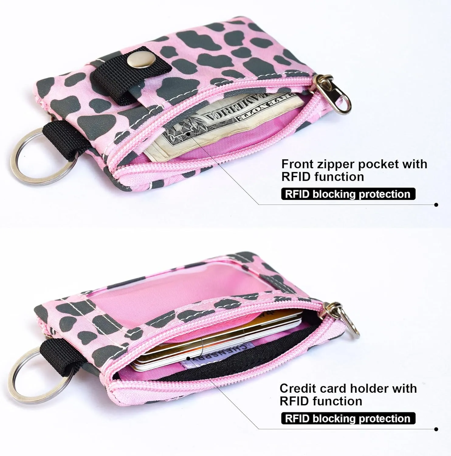 Small Lanyard Wallet for Women with RFID Blocking,ID Holder,Keychain - Zip ID Card Case and Coin Purse for Travel and Daily Use (Pink Graffiti)