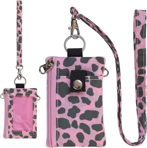 Small Lanyard Wallet for Women with RFID Blocking,ID Holder,Keychain - Zip ID Card Case and Coin Purse for Travel and Daily Use (Pink Graffiti)
