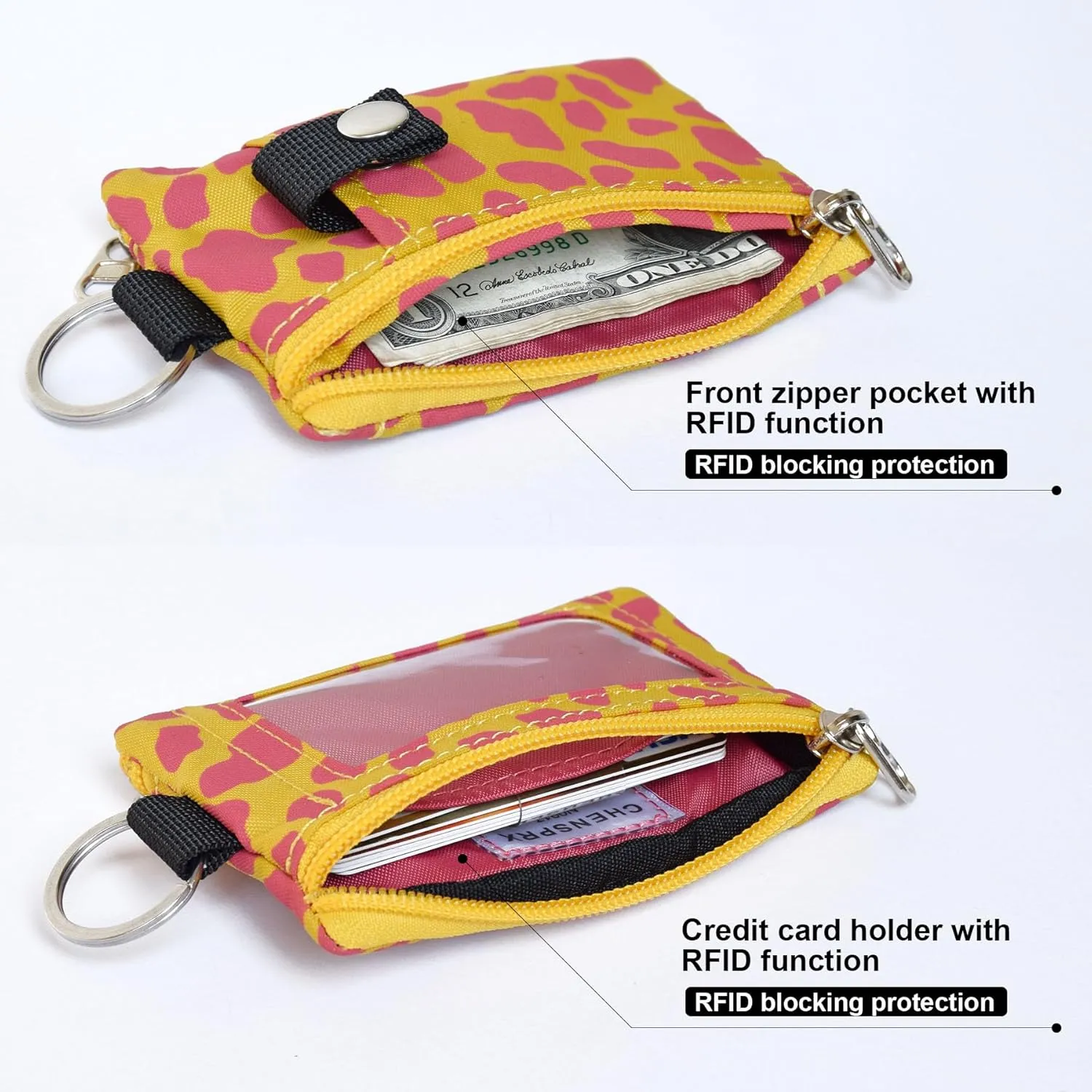 Small Lanyard Wallet for Women with RFID Blocking,ID Holder,Keychain - Zip ID Card Case and Coin Purse for Travel and Daily Use (Yellow Graffiti)
