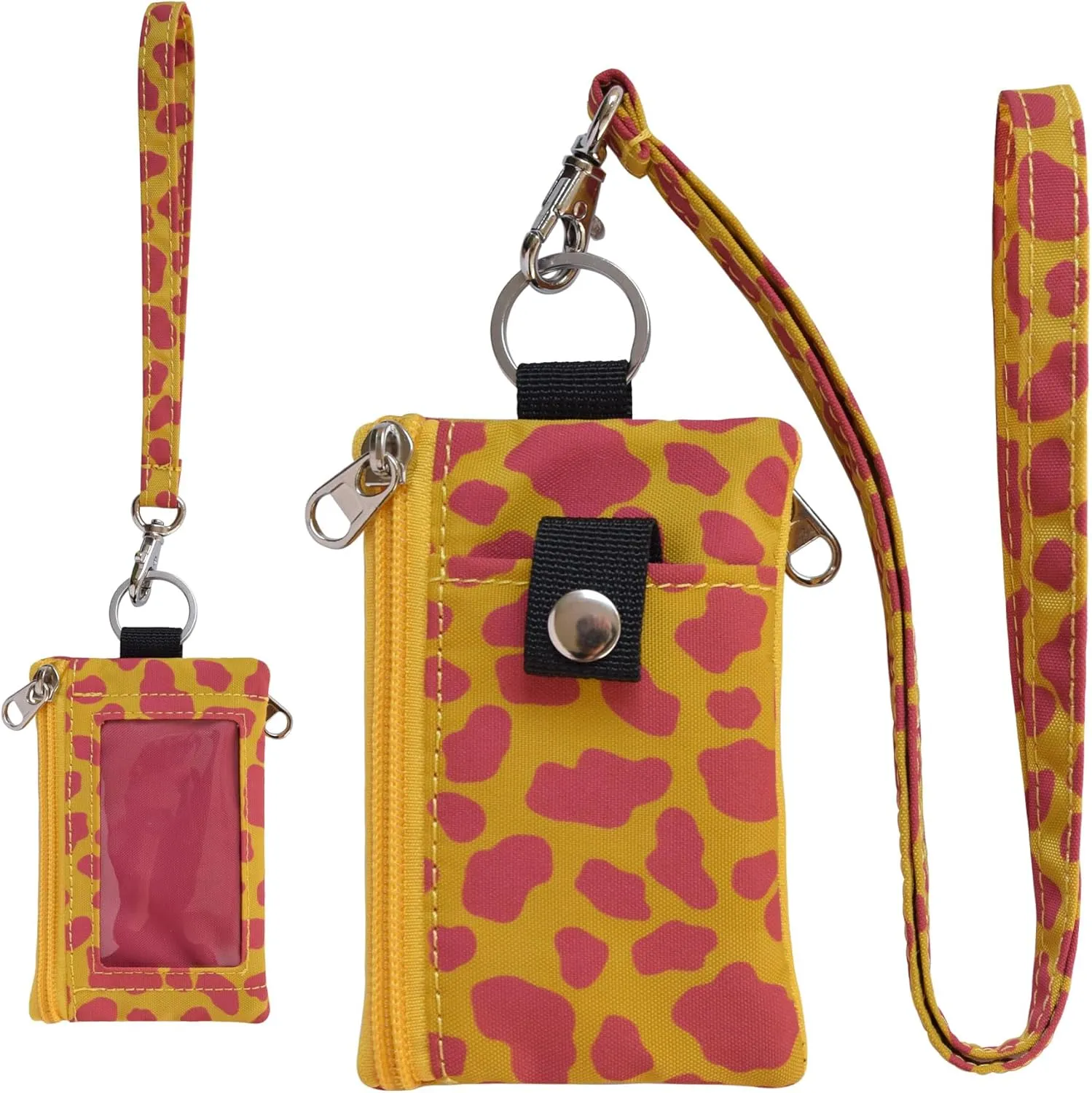Small Lanyard Wallet for Women with RFID Blocking,ID Holder,Keychain - Zip ID Card Case and Coin Purse for Travel and Daily Use (Yellow Graffiti)