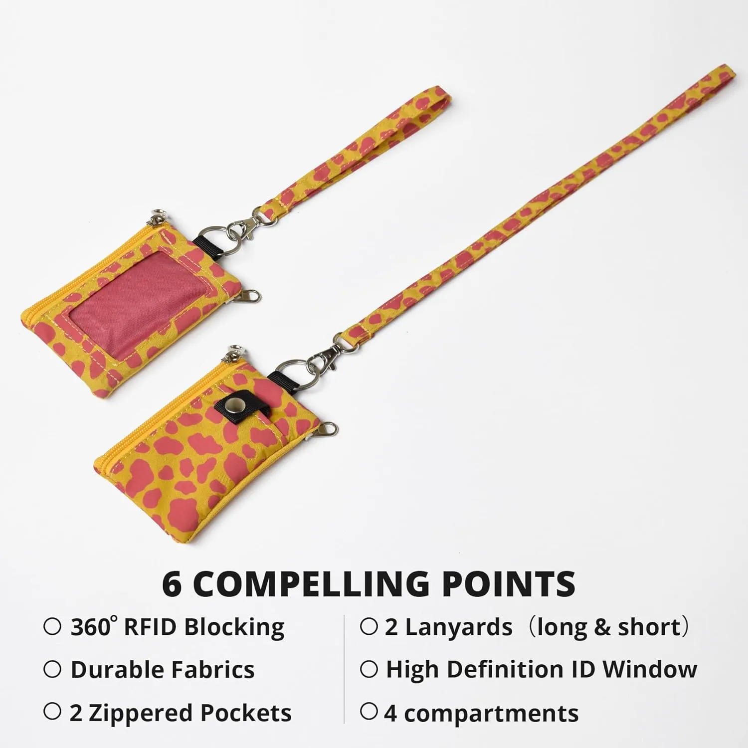 Small Lanyard Wallet for Women with RFID Blocking,ID Holder,Keychain - Zip ID Card Case and Coin Purse for Travel and Daily Use (Yellow Graffiti)