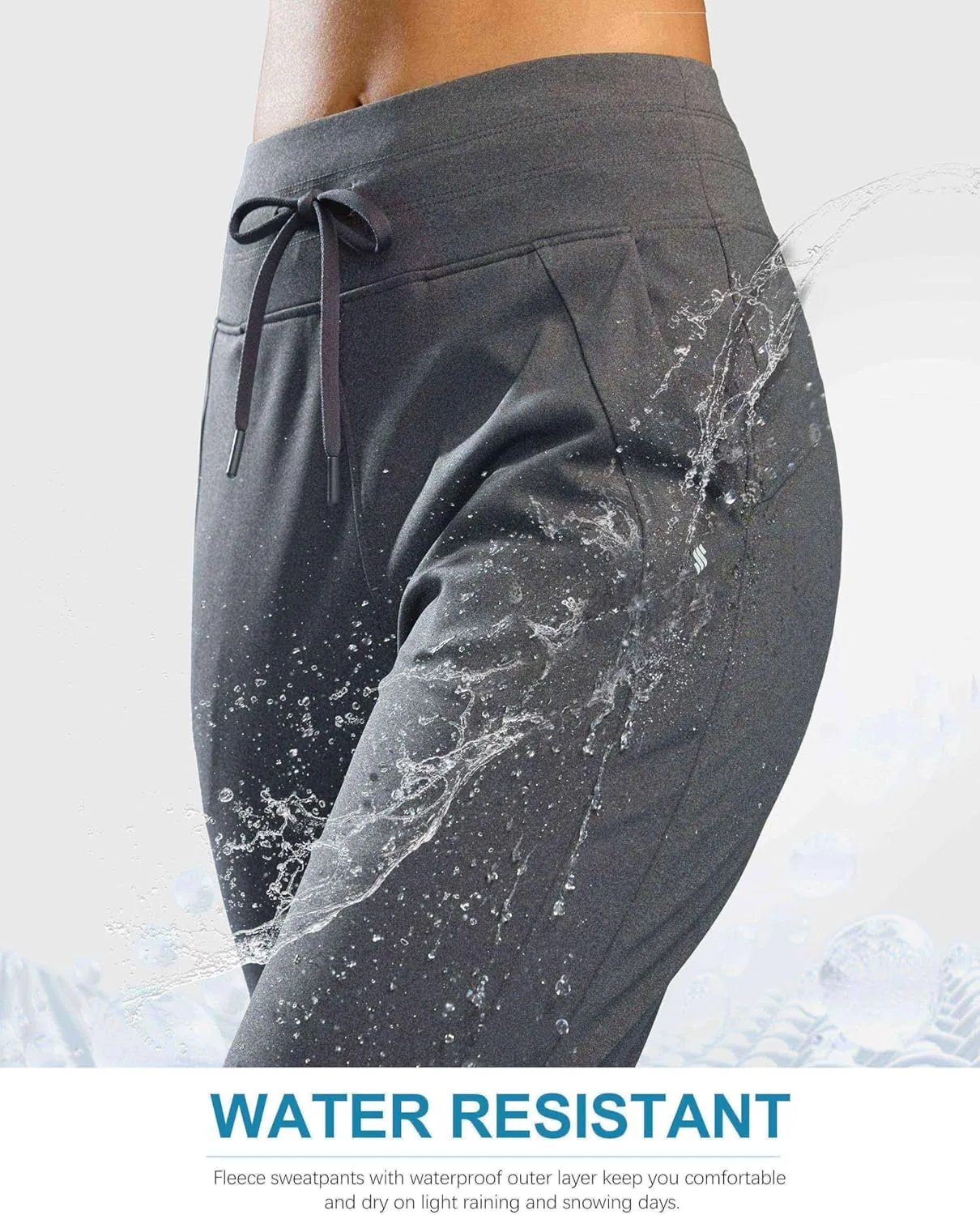 Soothfeel Women's Fleece Lined Joggers Water Resistant High Waisted Sweatpants Winter Warm Thermal Running Hiking Pant Pocket