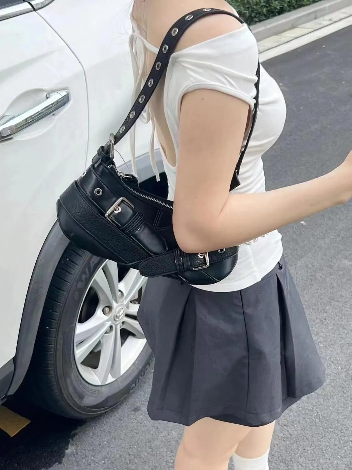 Studded Purse Y2k Purse Small Shoulder Bag for Women Vegan Leather Bag Grunge Purse Aesthetics Bag