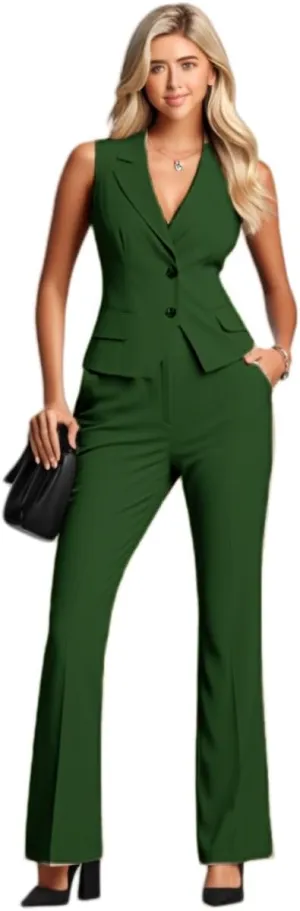 Summer Womens Vest and Pants Suits Set 2 Piece Sleeveless Tuxedos Blazer Outfits Business Wedding Work