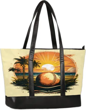 Sunset Coconut Volleyball Laptop Tote Bag for Women Lightweight Work Purse with Multiple Compartments Fits 13-15.6 Inch Laptop Tablet Shoulder Bag for Office Travel Daily Use