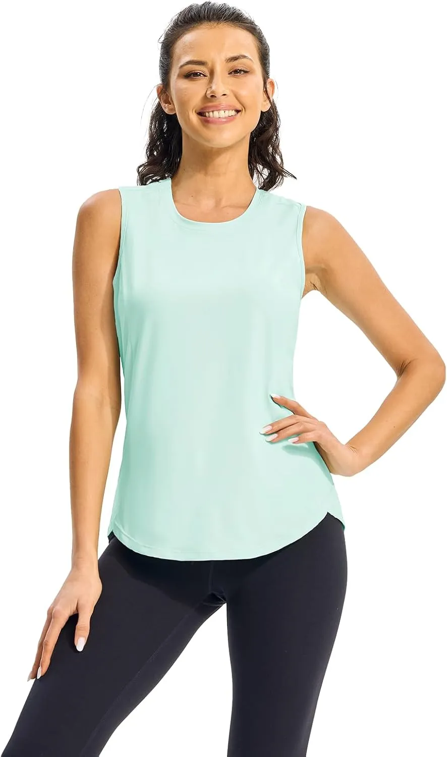 TBMPOY Women's Workout Tank Tops High Crew Neck Racerback Lightweight Muscle Dry Fit Tennis Sleeveless Athletic Running Yoga