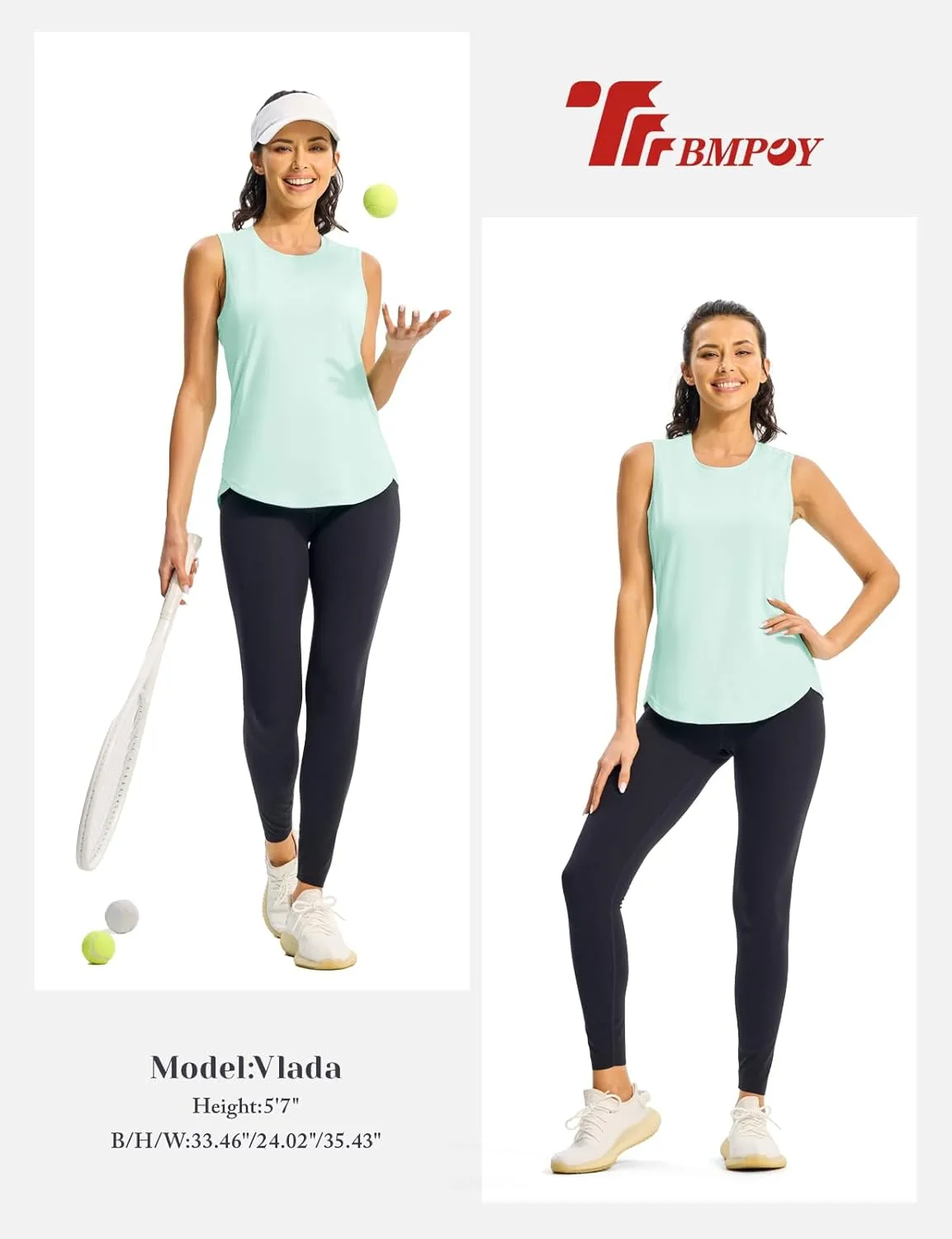 TBMPOY Women's Workout Tank Tops High Crew Neck Racerback Lightweight Muscle Dry Fit Tennis Sleeveless Athletic Running Yoga