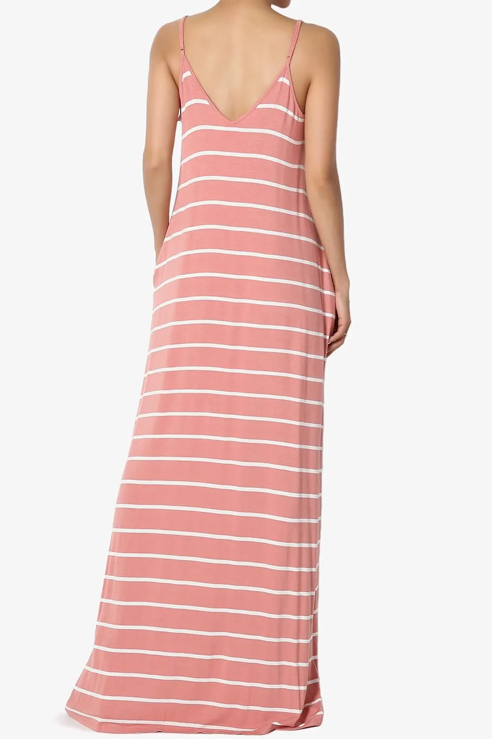 TheMogan Women's Casual V-Neck Draped Jersey Cami Long Maxi Dress W Pocket Summer Beach
