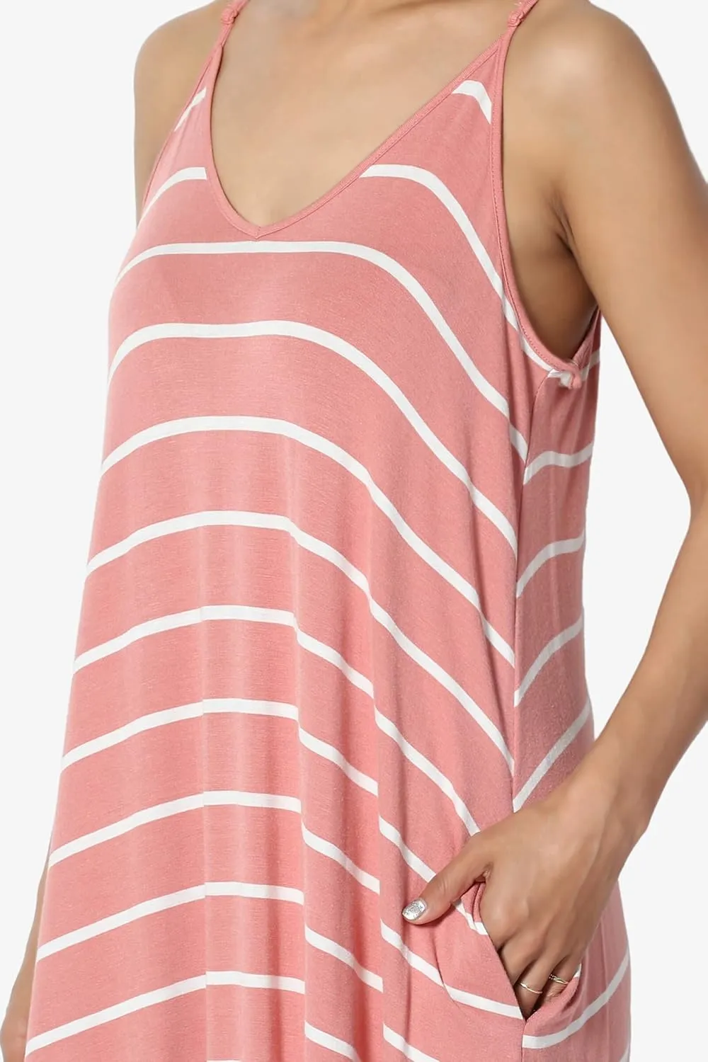 TheMogan Women's Casual V-Neck Draped Jersey Cami Long Maxi Dress W Pocket Summer Beach