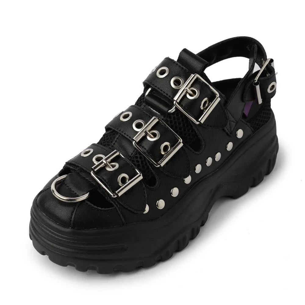 Thick Bottom Muffin Heel Back Trip Belt Leather Casual Shoes Rivet Waterproof Platform Thick Bottom Sandals Student