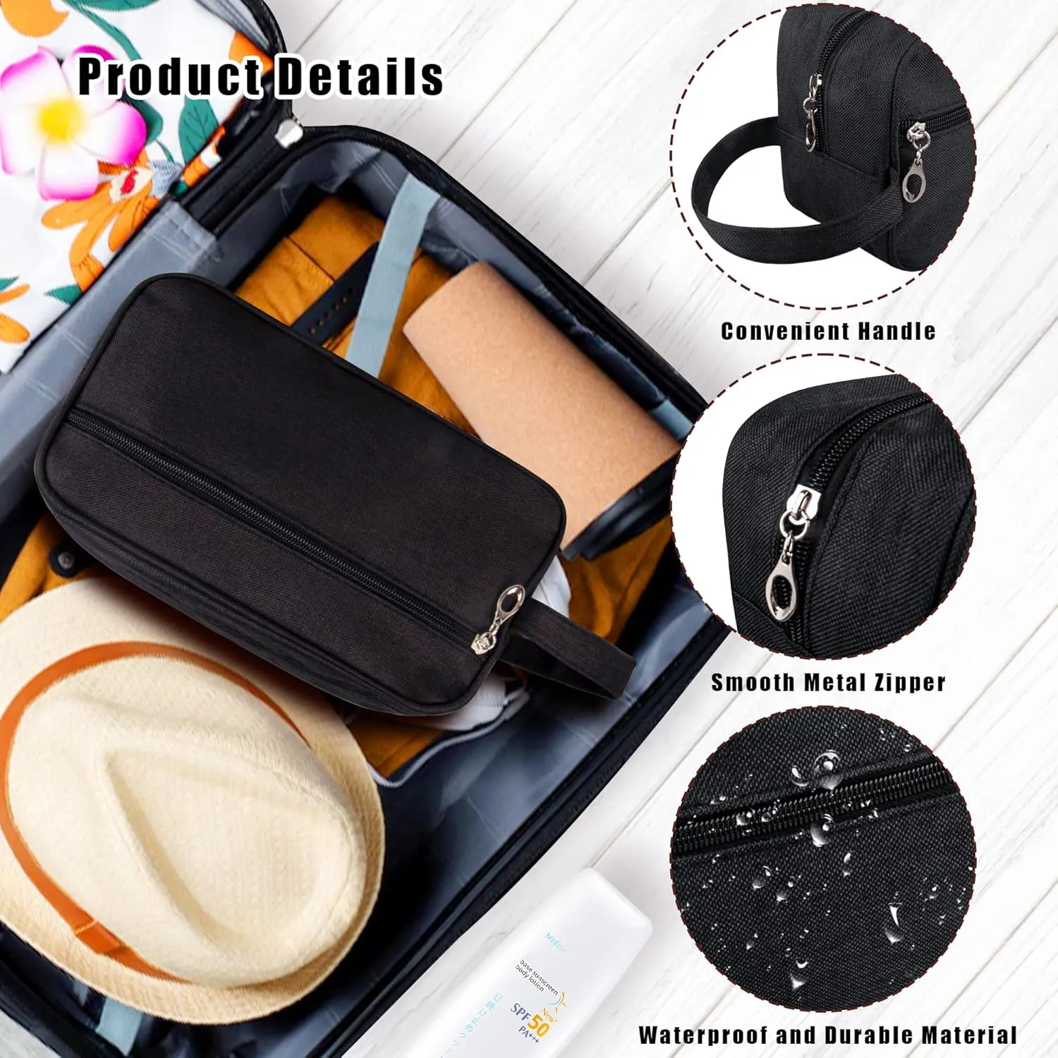 Toiletry Bag, Large Capacity Travel Bag for Toiletries, Waterproof Oxford Fabric Toiletry Organizer for Travel, Business Trips and Daily Use, Travel Essentials for Men or Women (Black)