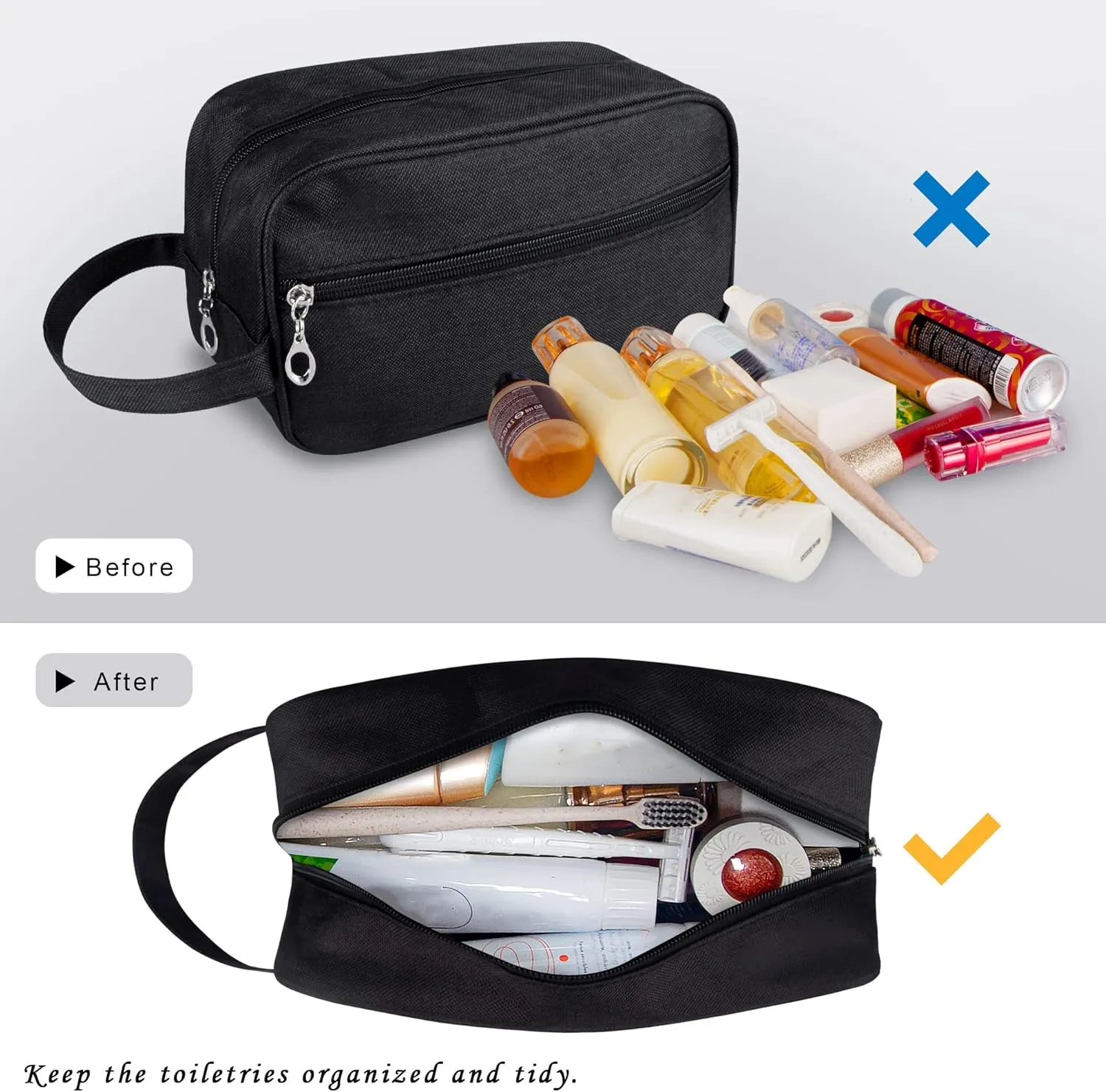 Toiletry Bag, Large Capacity Travel Bag for Toiletries, Waterproof Oxford Fabric Toiletry Organizer for Travel, Business Trips and Daily Use, Travel Essentials for Men or Women (Black)