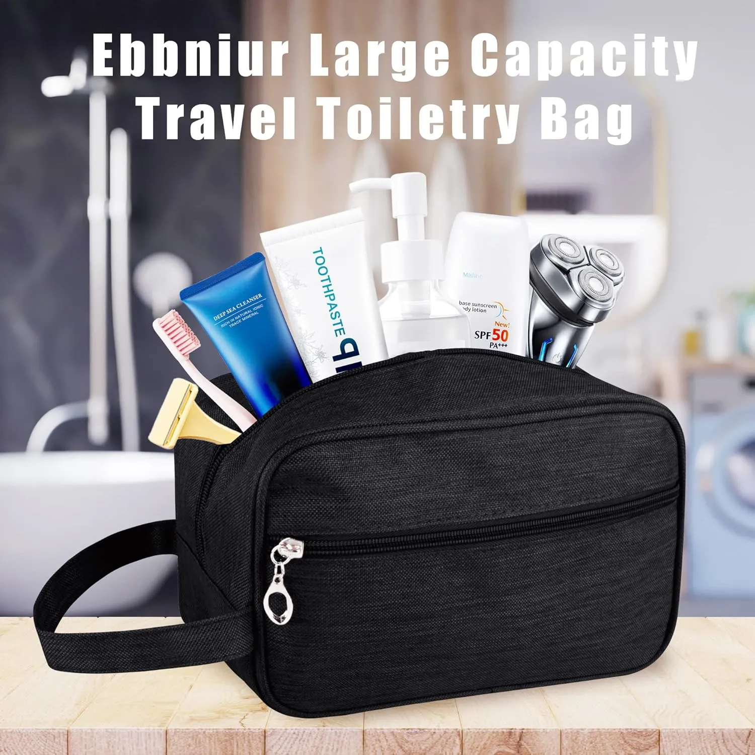 Toiletry Bag, Large Capacity Travel Bag for Toiletries, Waterproof Oxford Fabric Toiletry Organizer for Travel, Business Trips and Daily Use, Travel Essentials for Men or Women (Black)