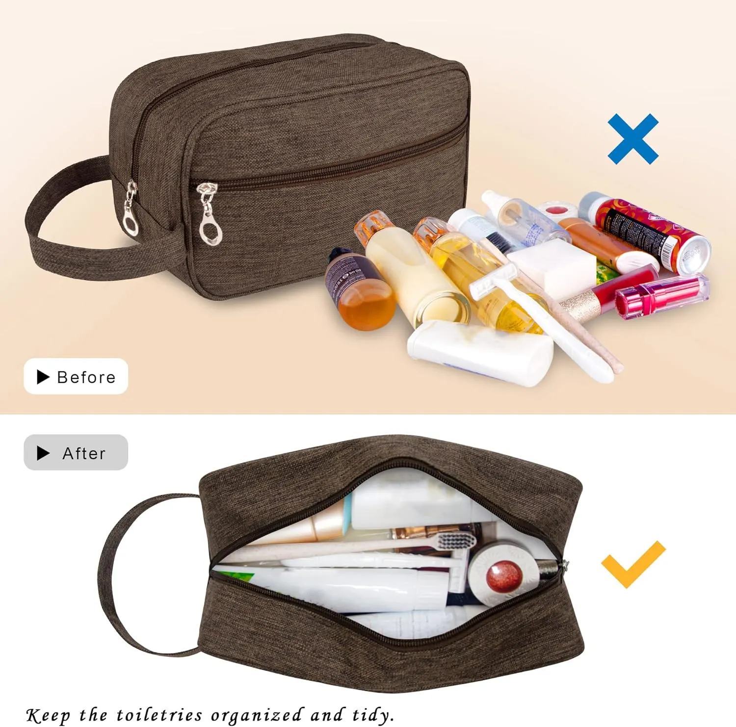 Toiletry Bag, Large Capacity Travel Bag for Toiletries, Waterproof Oxford Fabric Toiletry Organizer for Travel, Business Trips and Daily Use, Travel Essentials for Men or Women (Brown)