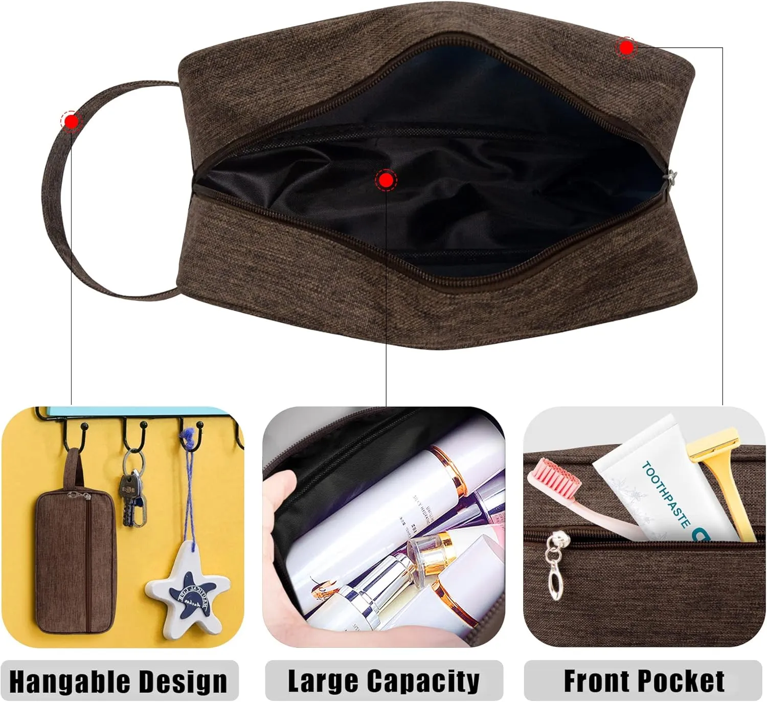 Toiletry Bag, Large Capacity Travel Bag for Toiletries, Waterproof Oxford Fabric Toiletry Organizer for Travel, Business Trips and Daily Use, Travel Essentials for Men or Women (Brown)