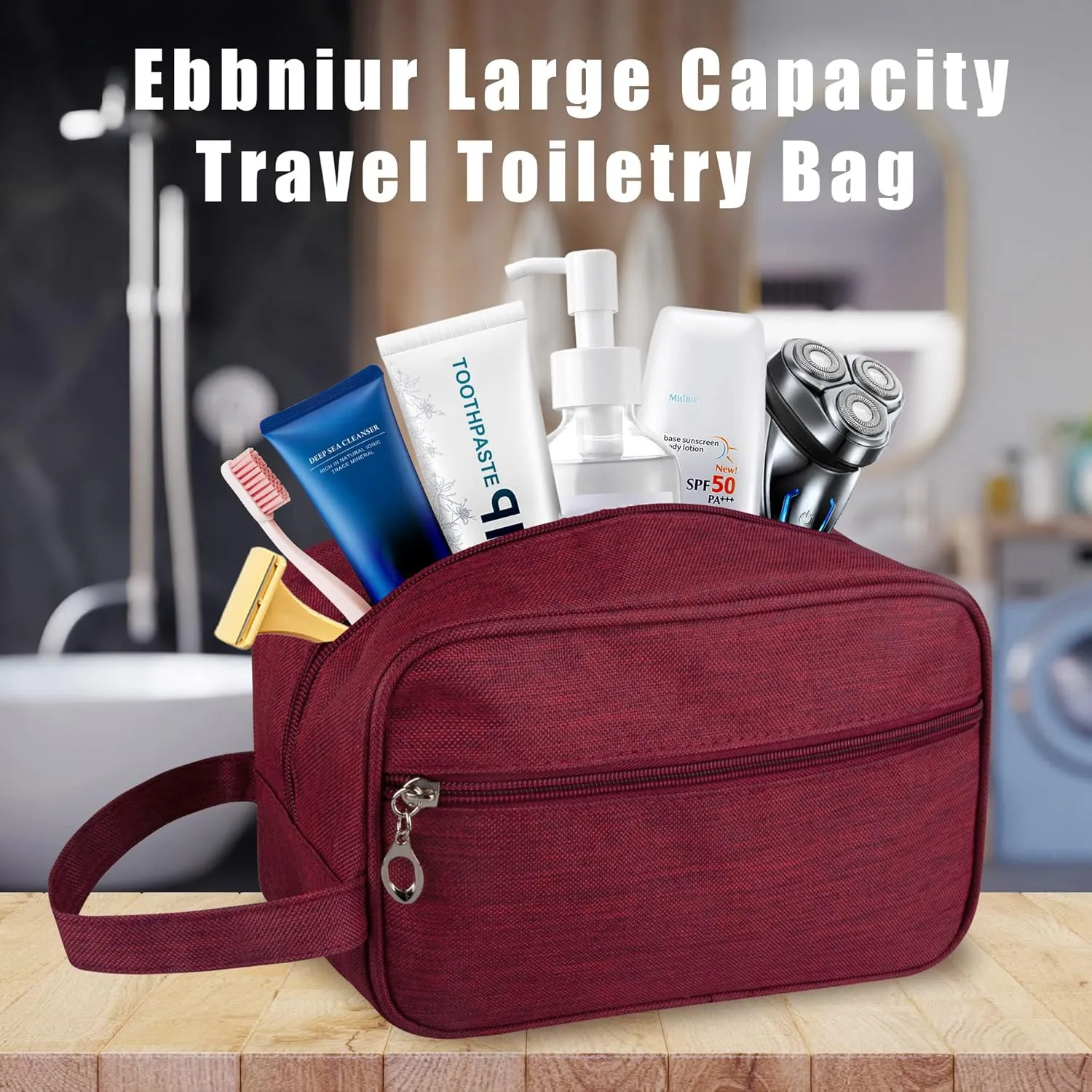 Toiletry Bag, Large Capacity Travel Bag for Toiletries, Waterproof Oxford Fabric Toiletry Organizer for Travel, Business Trips and Daily Use, Travel Essentials for Men or Women (Burgundy)