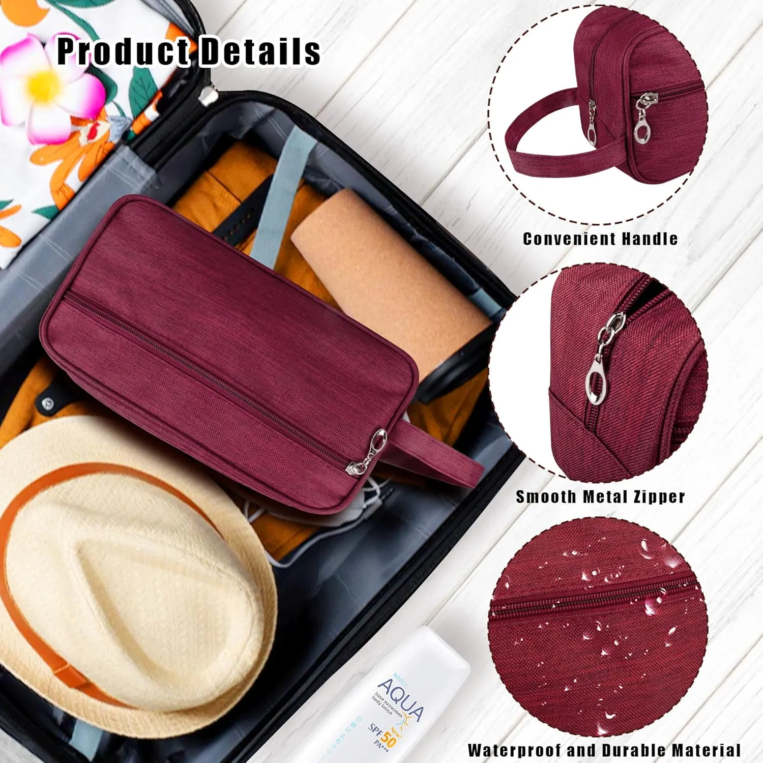Toiletry Bag, Large Capacity Travel Bag for Toiletries, Waterproof Oxford Fabric Toiletry Organizer for Travel, Business Trips and Daily Use, Travel Essentials for Men or Women (Burgundy)